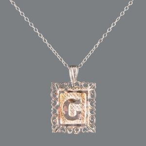 STERLING SILVER 18" Chain Necklace DIAMOND CUT PENDANT Letter Initial "G" FANCY